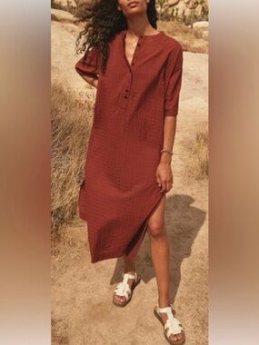 Everlane Rust Red Button-Up Midi Dress